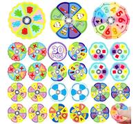 SCIONE 30 Pack Mini Party Bag Fillers for Kids - Educational Pass the Parcel Prizes with Insect, Animal, Number & Food Designs, Quiet Fidget Spinners for Classroom Rewards, Birthday Gifts (2 Inch)