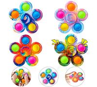 SCIONE 4PCS Fidget Spinner Pop It,Tie Popper Fidget Spinner,Push Bubble Sensory Party Bag Fillers,Fidget Toy for Kids Adults,Pop Hand Spinner for Anxiety Stress Relief