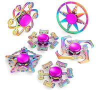 SCIONE 6 Pack Metal Fidget Spinners, Rainbow Alloy Sensory Toys for Anxiety Stress Relief, 2-3 Min High Speed Spin Fidget Pack, Unique Fingertip Gyro for Kids Adults,Classroom Prizes Party Bag Fillers