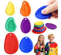SCIONE 6 PCS Worry Stones for Kids with Lanyard, 6 Pack Textured Soft Sensory Stone for Autism Kids Calming Finger Fidget Toys for Classroom Prize Stocking Stuffers
