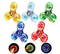 SCIONE Glow in Dark Fidget Spinner LED 5 Pack, Crystal Light Up Fidget Toys for Pass the Parcel Prizes, Party Bag Fillers and Gifts,Anxiety & Stress Relief Hand Spinner for Kids & Adults
