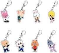 SCISSH 8pcs Stray-Kids Skzooo Acrylic Bracelet Key chains Set Cute Keyring Bagpack Favors Goodie Bag Fillers (A)