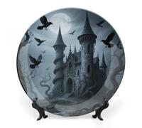 Scissor Castle Bone China Decorative Plate with Display Stand, 10inch Porcelain Wall Hanging Plate for Home Office Decor, Elegant Round Ceramic Plates for Home Decor & Gift Idea