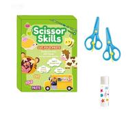 Scissor Skills Activity Book, Paper-Cuts Set Kids, 2 Pcs Kids Scissors, Cut and Paste Book for Children, Learn Scissor Skills with Cute Workbook with Animals for Preschoolers, 20x26cm