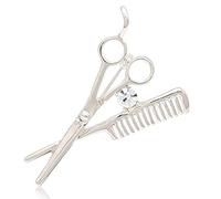 Scissors Brooch Pins Rhinestone Scissors Comb Brooch for Women Hair Brooch Comb Fashion Barber Hair Stylist Dresser Jewelry Gift, Silver Gemstone