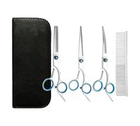 Scissors for Dogs - 3-Piece Scissors for Puppies with Comb - Stainless Steel Straight Curved Thin Pet Scissors, for the Care of Cats Face Ears and Haircut