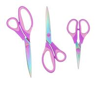 Scissors of 3 Different Sizes, Craft Scissors with Titanium-Coated Stainless Steel Blades and Rubber Handles, Multi-Purpose Scissor Set for Families, Kitchen, Office, and School Use (Purple and Pink)