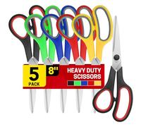 Scissors Set of 5-Pack, 8" All-Purpose Comfort-Grip Handles, Sharp for Office, Home, School, Craft, Sewing, Fabric Supplies, High/Middle School Student, Teacher, Right/Left Handed