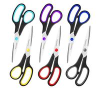 Scissors Set of 6-Pack, 8" Scissors All Purpose Comfort-Grip Handles, Sharp Scissor for Office Home School Craft Sewing Fabric Supplies, High/Middle School Student Teacher, Right/Left Hand