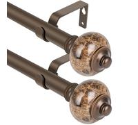 SCITOO Window Curtain Rods,3/4 Inch Polished Bronze Telescoping Curtain Rods for Windows 28-48 inch 2 pack Single curtain rod Marbled Finial