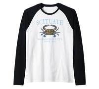 Scituate Massachusetts Crab Town Since 1636 Cyan Letters Raglan Baseball Tee