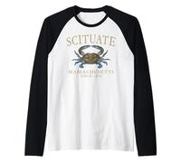 Scituate Massachusetts Crab Town Since 1636 Tan Letters Raglan Baseball Tee