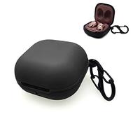 sciuU Protective Silicone Case compatible with Samsung Galaxy Buds Live, Skin Cover with The Stainless Shockproof Secure Ring for Wireless Earbuds Charging Case with Anti-Lost Carabiner, Black