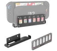 sciuU Wall Mount Bracket + Magnetic Game Cards Case - compatible with Nintendo Switch 2 Dock - Stainless Steel Holder + 6-Slot Transparent Acrylic Display Box - Space-Saving Storage & Showcase Kit
