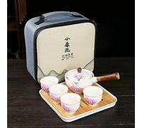 Scizorito Ceramic Portable Travel Tea Set, Chinese Kungfu Tea Set with 360 Rotation Teapot and Infuser, 4 Tea Cups, Tea Tray and Travel Bag (Cherry Blossom)