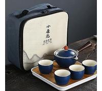 Scizorito Ceramic Portable Travel Tea Set, Chinese Kungfu Tea Set with 360 Rotation Teapot and Infuser, 4 Tea Cups, Tea Tray and Travel Bag (Blue)