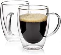 SCJHMY Double Walled Coffee Glasses Mugs Cappuccino Latte Macchiato Glasses Cups with Handle Borosilicate Heat Resistant Glass Cups for Coffee Tea Milk Juice Ice Cream (350ml - Box of 2)