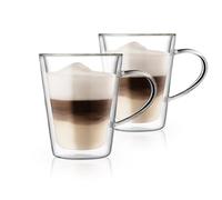 SCJHMY Double Walled Coffee Glasses Mugs Cappuccino Latte Macchiato Glasses Cups with Handle Borosilicate Heat Resistant Glass Cups for Coffee Tea Milk Juice Ice Cream (200ml - Box of 2)