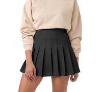 SCKTOO Womens Girl High Waisted Pleated Tennis Skirt School A-Line Skater Skirts with Lining Shorts, Black, L