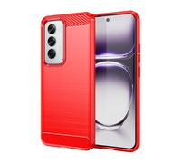 SCL Case for OPPO Reno12 5G - Anti-Slip Brushed Texture with Carbon Fiber Design, Shockproof Protective Soft TPU Cover for OPPO Reno12 - Red