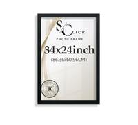 SCLICK Premium 34x24inch Black Picture Frame Durable MDF Wood with Clear Perspex Front | Wall Mount Display | Sleek Modern Design for Photos, Certificates, Artwork, Posters & Home Office Decor
