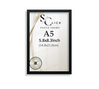 SCLICK Premium Black A-5 Picture Frame Durable MDF Wood with Clear Perspex Front | Wall Mount Display | Sleek Modern Design for Photos, Certificates, Artwork, Posters & Home Office Decor