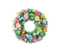 Sclmgo Door Hanging Wreath Artificial Easter Egg Wreath Spring Summer Wreath with Colorful Flowers And Foam Leaves for Holiday Home Entryway Wall Decor, Multi, 45CM