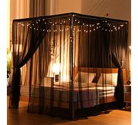SCMTY Elegant Luxury 4 Corner Post Mosquito Net with Dustproof Top Cover for Adult Teen Girls Toddlers Girls Crib Bed Bedroom Decoration; Bed Canopy for Twin/Full/Queen/King Size Bed (Black, Queen)