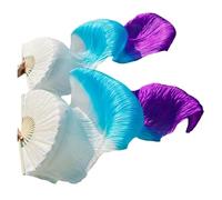 SCMYZLYD Ribs Dance Props Fans， Real Silk Veils 1pc Left Hand+ Right Handmade Dyed Color Performance Practice Dancing Fans(Belly Dance Fans17,M 150x90cm Real Silk)