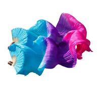 SCMYZLYD Ribs Dance Props Fans， Real Silk Veils 1pc Left Hand+ Right Handmade Dyed Color Performance Practice Dancing Fans(Belly Dance Fans15,M 150x90cm Real Silk)