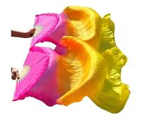 SCMYZLYD Ribs Dance Props Fans， Real Silk Veils 1pc Left Hand+ Right Handmade Dyed Color Performance Practice Dancing Fans(Belly Dance Fans22,L 180x90cmReal Silk)