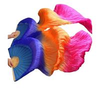 SCMYZLYD Ribs Dance Props Fans， Real Silk Veils 1pc Left Hand+ Right Handmade Dyed Color Performance Practice Dancing Fans(Belly Dance Fans14,S 120x90cmReal Silk)