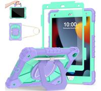 Scnioy Case for iPad 9th 8th 7th Generation iPad 10.2 Inch 9th Gen Tablet Cover with Screen Protector Pen Holder for Kids 360° Rotating Stand, Purple Green