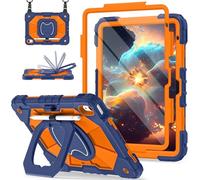 Scnioy Case for iPad (A16) 11th Generation 11 Inch (2025) / iPad 10th Generation Case 10.9 Inch (2022) with 360° Rotating Stand Screen Protector Pen Holder Shoulder Strap, Navy Orange