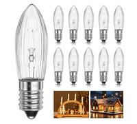 SCNNC Candle Light Bulbs E10 55V 3W, Candle Arch Bridge Bulb Replacement Warm White 2700K, E10 Tapered Candle MES Spare Christmas Bulb for Candle Bridge Arch Fairy Lights Candlestick, Pack of 10