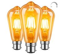 SCNNC Dimmable B22 Bayonet LED Vintage Light Bulbs Amber Warm White 6W | 220V ST64 B22, 60W Equivalent, Amber Glass, Antique Retro Decorative, LED Filament Lamp Squirrel Cage, Pack of 3