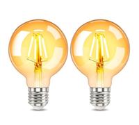 SCNNC G80 E27 4W LED Vintage Edison Light Bulb Amber Dimmable 220V, 400LM Warm White, Replace 40W Incandescent, G80 Globe Decorative Filament Retro E27 LED Bulb for Cafe, Restaurant, Pack of 2