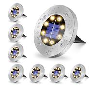 SCNNC Solar Ground Lights Outdoor Garden - 8 LEDs Warm White IP65 Waterproof Disk Pathway Lighting for Lawn, Yard, Patio, Landscape Decking - 8 Pack