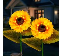SCNNC Solar Sunflower Lights Outdoor Garden Waterproof, Solar Powered Sunflower Garden Light Ornaments for Yard Pathway Patio Porch Flower Bed Cemetery Decorations, Pack of 2
