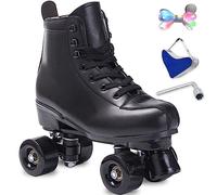 SCNUT Roller Skates Women Men High-Top PU Leather Roller Skates Classic Double-Row Roller Skates Outdoor Indoor Quad-Skates with Light up Shoe Laces (Black Wheel, 46-Women's 12 / Men's 11)