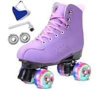SCNUT Skates Women's Men's High Top Black PU Leather Skates Classic Double Row Skates Adjustable Outdoor Indoor Quad Skates and Roller Derby (Purple Flash, 46-Women's 12 / Men's 11)
