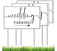 SCNWQ Wedding Signs 3-Pack Parking This Way Directional Signs Double Sided Printed with Stakes for Wedding Ceremony and Reception - 16” x 12” Inch