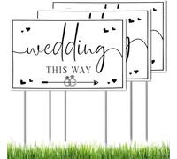 SCNWQ Wedding Signs 4Pack - Double-Sided Printed Directional Arrow This Way Signs with Stakes for Wedding Ceremony and Reception - 17” x 12” Inch (4)
