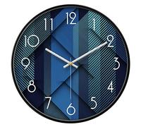 SCOAGE 14'' Silent Non-Ticking Modern Wall Clock, Geometric Gradient Blue Print, Battery Operated Analog Clock with Metal Frame & HD Tempered Glass for Home Office, Living Room, Bedroom, Kitchen Decor