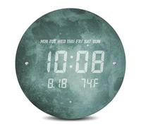 SCOAGE Digital Moon Wall Clock with Temperature/Time/Date, 12'' Modern Led Cordless Wall Clock Battery Operated, Smart Dimming, Large Display Decorative for Bedroom/Office/Kitchen