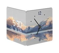 SCOAGE Lighted Analog Wall Clock Smart Digital Calendar Sunrise Lake LED Clock Wall with Temperature Day Corner Modern Wall Clock with Light for Bedroom Garage Living Room Kitchen Decorative 12 Inch
