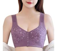 SCOCCA Womens Daisy Bra Front Closure Beauty Back Full Coverage Comfor Easy Close Bra Front Buckle Corset Mom Grandma Gift Bra Purple-Gray