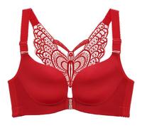 SCOCCA Womens Large Size Wire-Free Push Up Bra Seamless Front Closure Lace Butterfly Beauty Back High Support Daily Bra