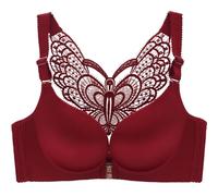 SCOCCA Womens Large Size Wire-Free Push Up Bra Seamless Front Closure Lace Butterfly Beauty Back High Support Daily Bra