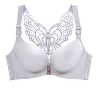 SCOCCA Womens Large Size Wire-Free Push Up Bra Seamless Front Closure Lace Butterfly Beauty Back High Support Daily Bra